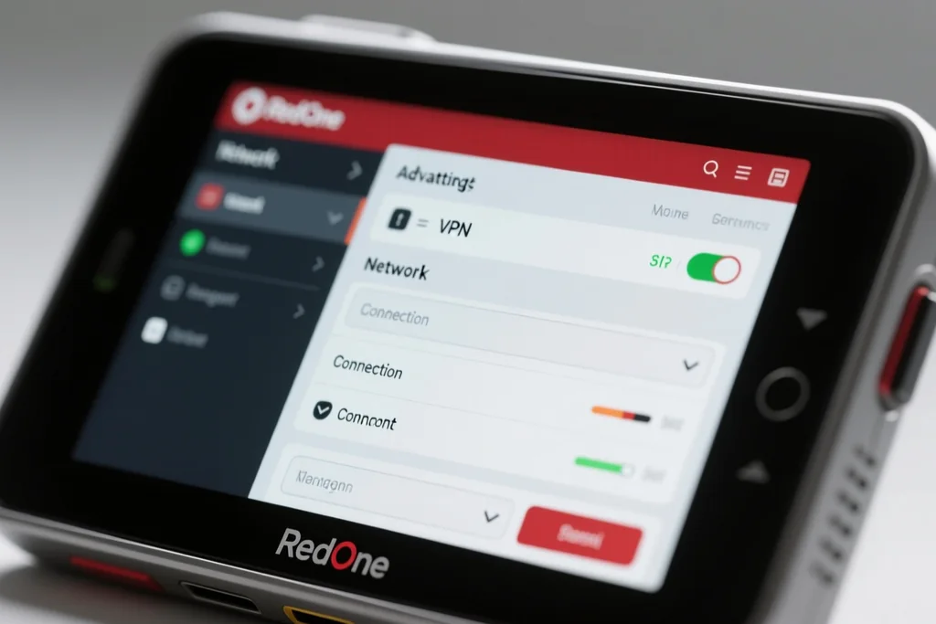 ecrã de configurações do RedOne com opções de rede e gestão de contas