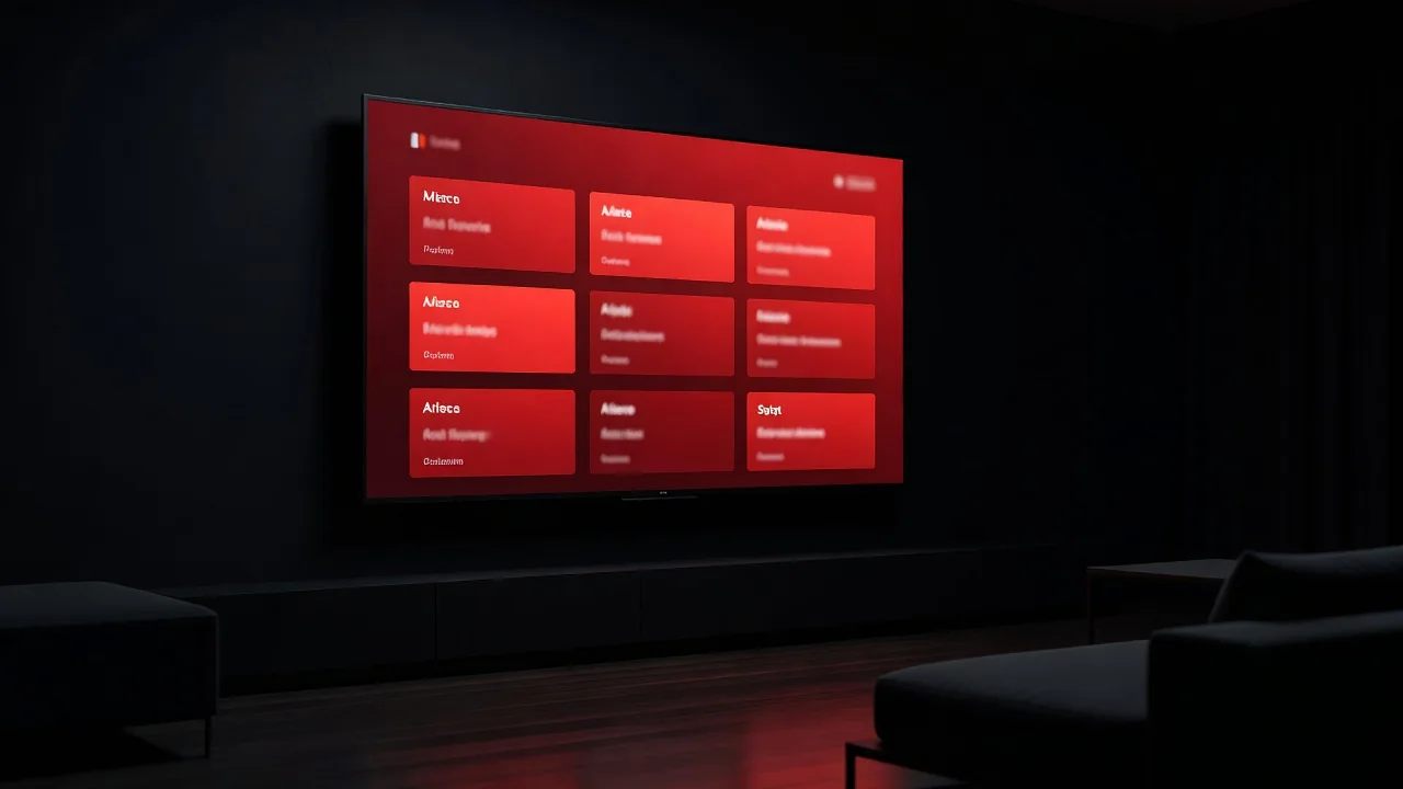 Interface moderna de aplicativo de streaming em uma TV box Android