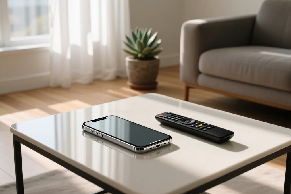 celular a reproduzir um filme em picture-in-picture diante da smart TV